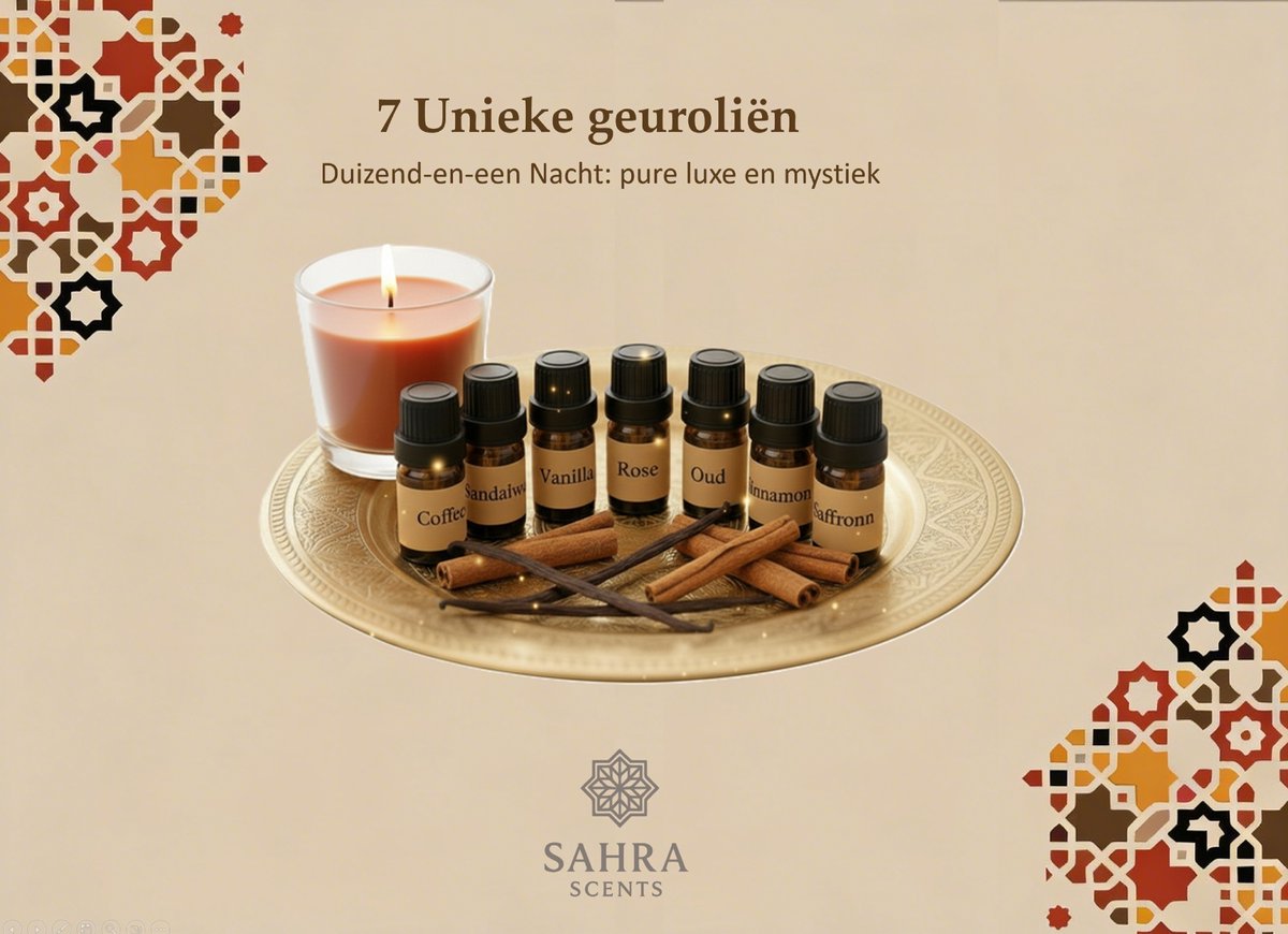 Sahra Scents - Luxe Arabische DIY Kaarsen Maken Set - 7 Oosterse Geuroliën - Complete Candle Kit - E-book - 600 gram Soja Wax - Inclusief Lonten, Glas en Mallen - Creatief Cadeau — afbeelding 8