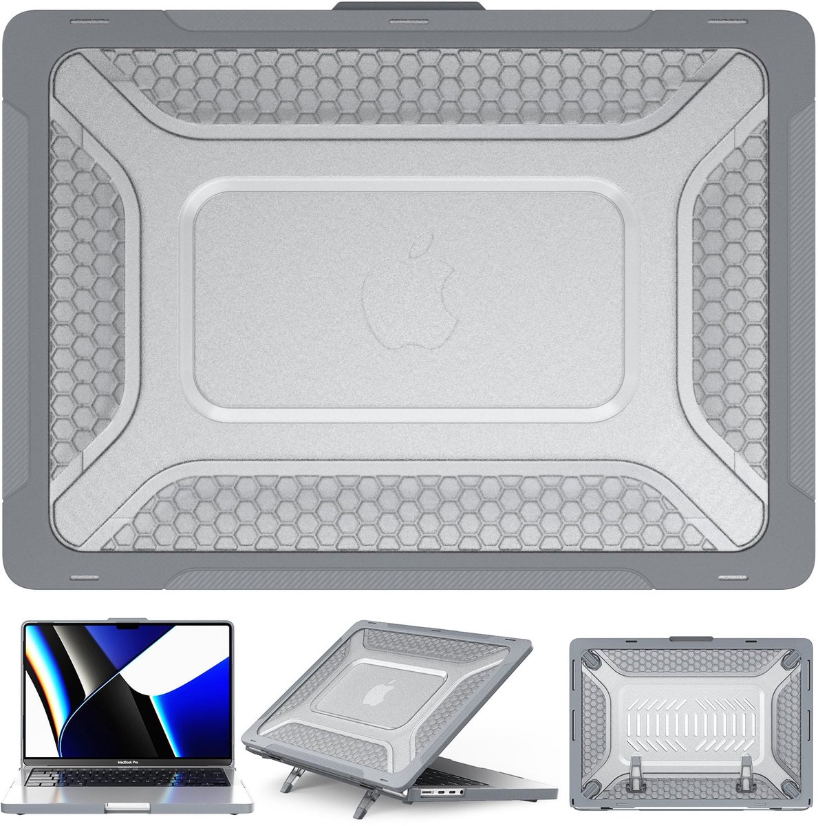 Turtle Shift Laptopcover Shield geschikt voor MacBook Pro 14' inch - 2023 / 2021 - A2442 / A2779 / A2918 / A2992 - Grijs