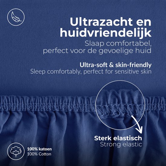 etérea Hoeslaken Jersey 80x160 - 80x180 cm Oekotex Made in Green - 100% coton - Marine
