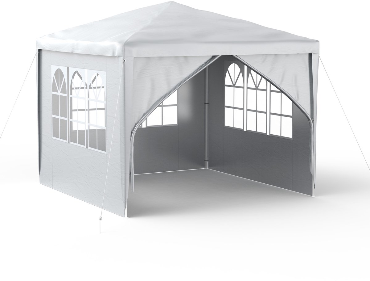 Paviljoen 3x3m - Partytent - Met Zijwanden En Vensters - Tuinpaviljoen - Polyester - UV-bescherming - Waterdicht - Windbestendig - Buitentent - Grijs - NAIZY