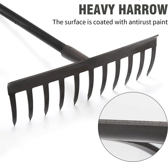 Harkop Vervanging - Tuin Hark - Bladeren Verzamelen - 11 Tandig Ontwerp - 39cm Breed - Metaal — afbeelding 4