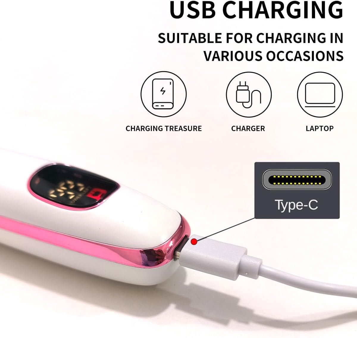 5-in-1 Elektrisch Epilator voor Vrouwen - Oplaadbare Bikinischaaf met Digitale Batterij-indicator - Verwisselbare Opzetstukken voor Gezicht, Lichaam en Intieme Zones - USB-C - Wit thumbnail 8