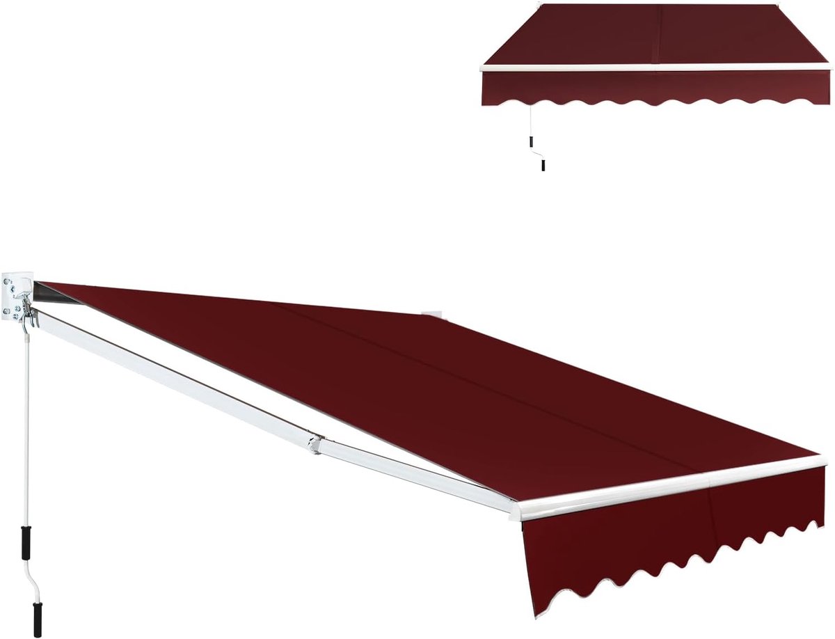 KOMFOTTEU Zonwering met scharnierarm, 245 x 200 cm, luifel voor balkon, terrasluifel met 5-60° instelbare hoek, uv-bestendig en waterafstotend, zonwering met handslinger, aluminium/polyester
