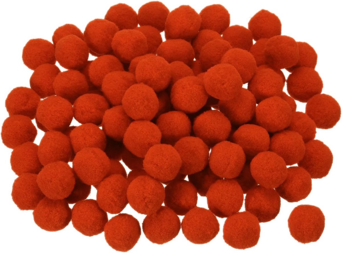 Pompon Vilten Ballen - Stoffen Pompons - Doe-het-zelf Decoratie - 100 Stuks Set - 2 cm Doorsnee - Oranje Rood