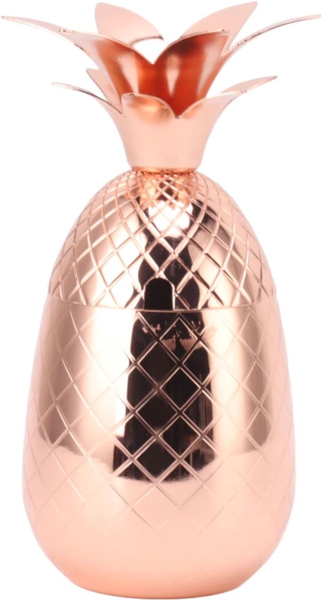 Cocktailshaker Ananas - Drankmixer - Thuisbar Feesten - Glad Roestvrij Staal - 500 ml - Rosé goud