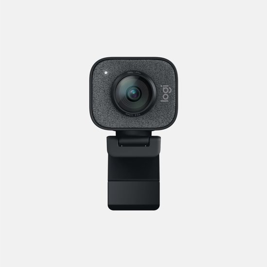 Webcam Logitech StreamCam avec façade en tissu et un support de montage.