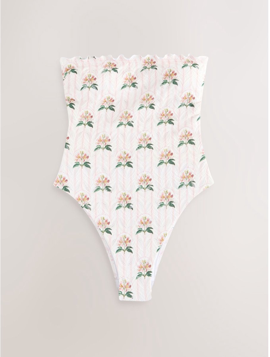 Next Dames - Buikcorrigerend bandeau-badpak met kant - Crème Cream/Pink Floral