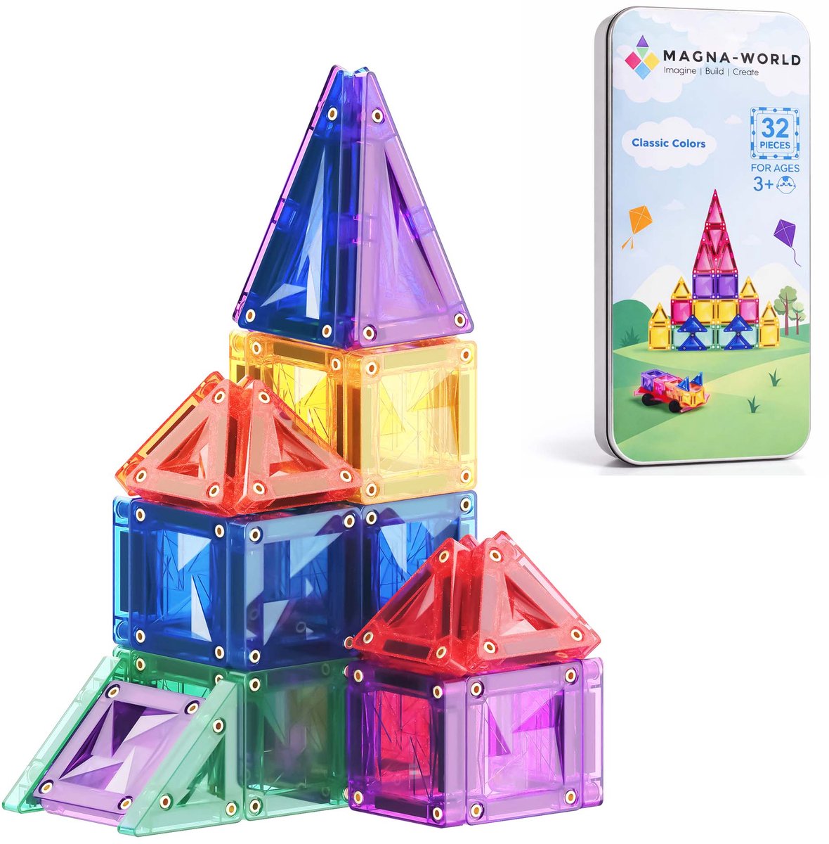 Magna-World® Mini’s 32-delig - Magnetic Tiles - Magna Tiles - Magnetisch Speelgoed – Reisset – Travel Set - Magnetische Tegels - Speelgoed voor 3 t/m 12 Jaar