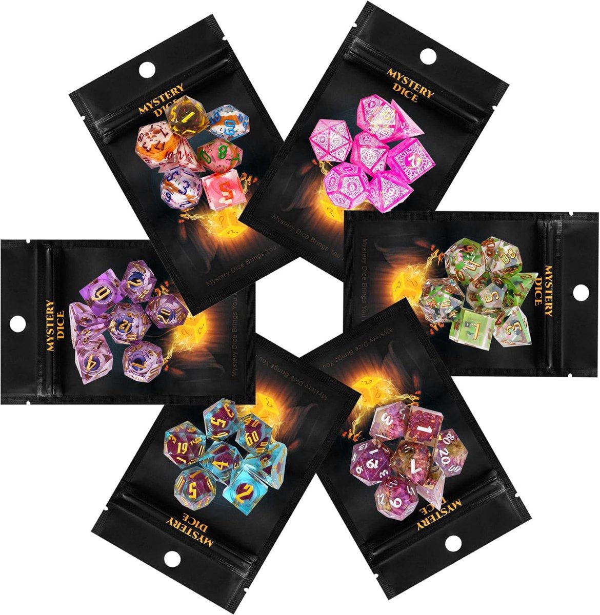 Dobbelstenen Set - RPG Dobbelstenen - Rollenspellen - Handgemaakt Hars - 16-19mm - Mystery Glitter