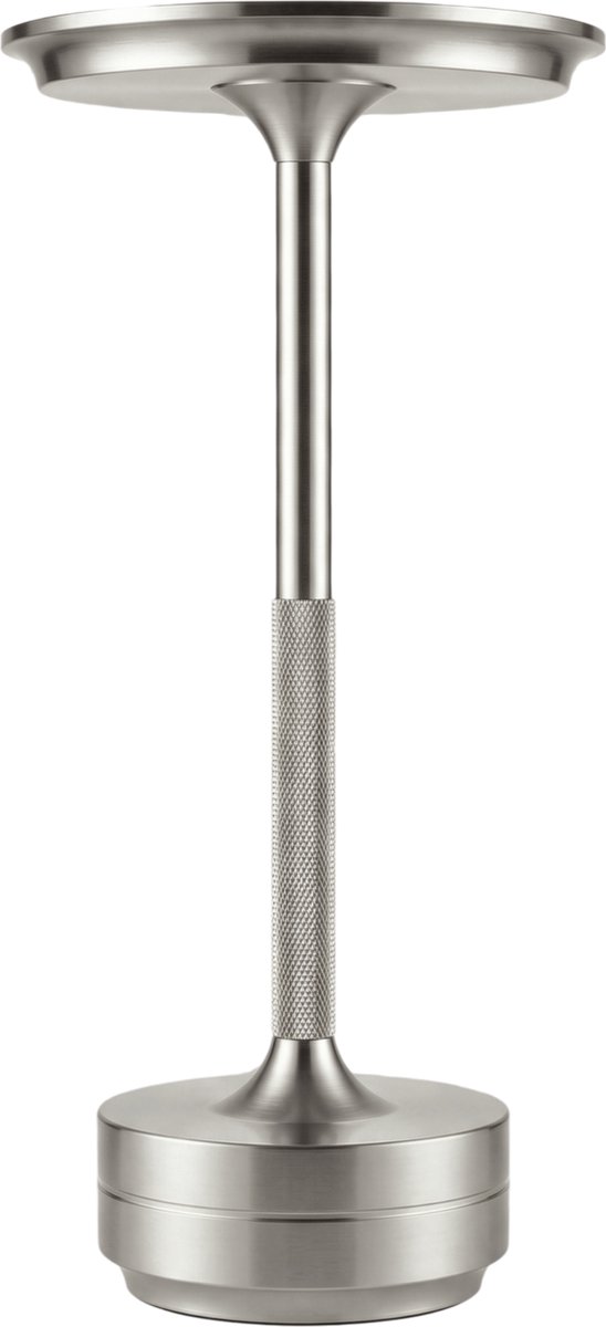Draadloze LED Tafellamp – Oplaadbaar & Dimbaar – Touch Bediening – Spatwaterdicht – Binnen & Buiten – Modern Design – 27 cm – Zilver