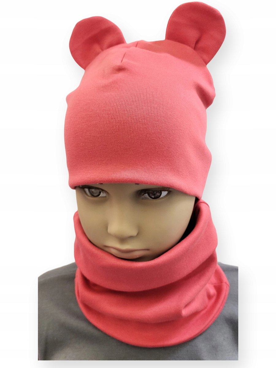 Dartomik Kinder Set - Muts + Sjaal - Oren - Koraal