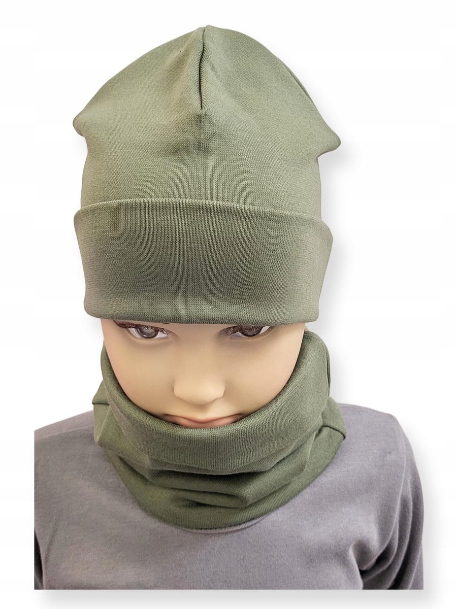 Dartomik Serie - Babyset Muts en Sjaal - Olijfgroen - Gemaakt in Polen