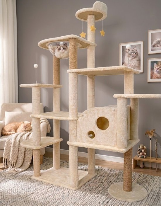 Kattenboom voor binnenkatten, 160 cm kattentoren met 2