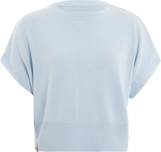 Knit Factory Casy Dames Gebreide Top - Zomertop met Korte Mouw - Trui met korte mouw gemaakt van 50% Katoen & 50% Acryl - Luchtig en ademend - Serein Blue - 40/42