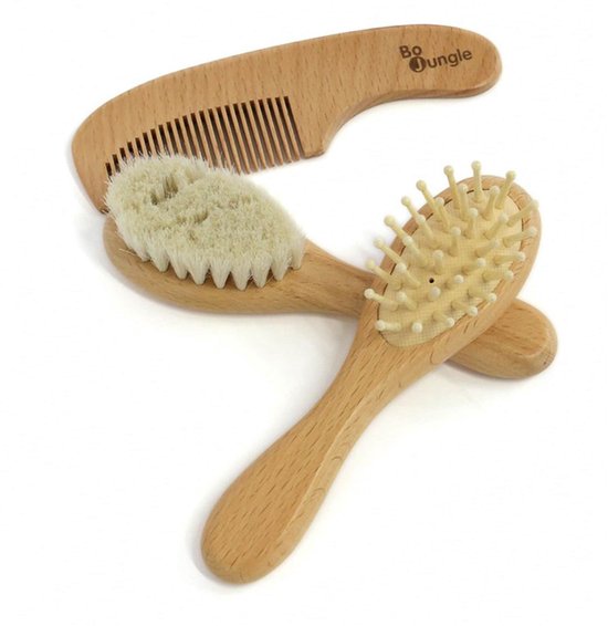Bo Jungle - Set zachte borstelset voor Baby - 3 stuks: 2 borstels en 1 kam - Natuurlijke materialen - Afgeronde tandjes - Baby Care Brushes (3 stuks) van Bo Jungle — afbeelding 5