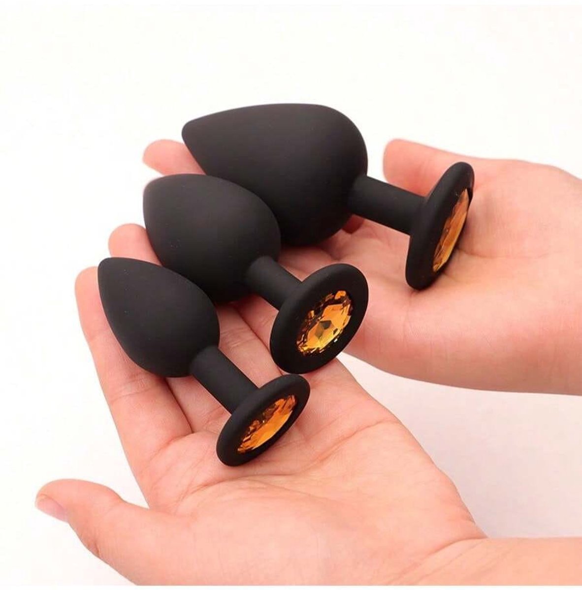 Oneay Set van 3 siliconen anaalpluggen met een diameter van 27 mm / 34 mm / 43 mm (maten S+M+L) - Zwart