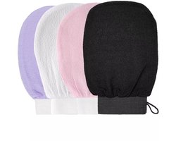 4 Stuks Exfoliating Glove - Bad Washandje - Exfoliërende Handschoenen - Scrub Handschoen - Badhandschoenen - Verwijderen Van Dode Huidcellen - Massage & Lichaamsscrubs - Wit, Zwart, Paars, Roze
