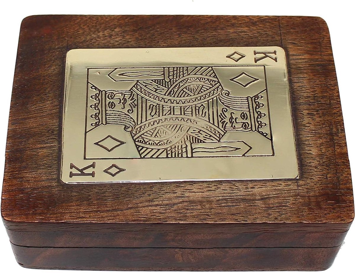Houten Kaartenhouder - Kaartspel Doosje - Spelletjes Avond - Past op 1 spel - 10.7x7.6x3.8 cm - Bruin