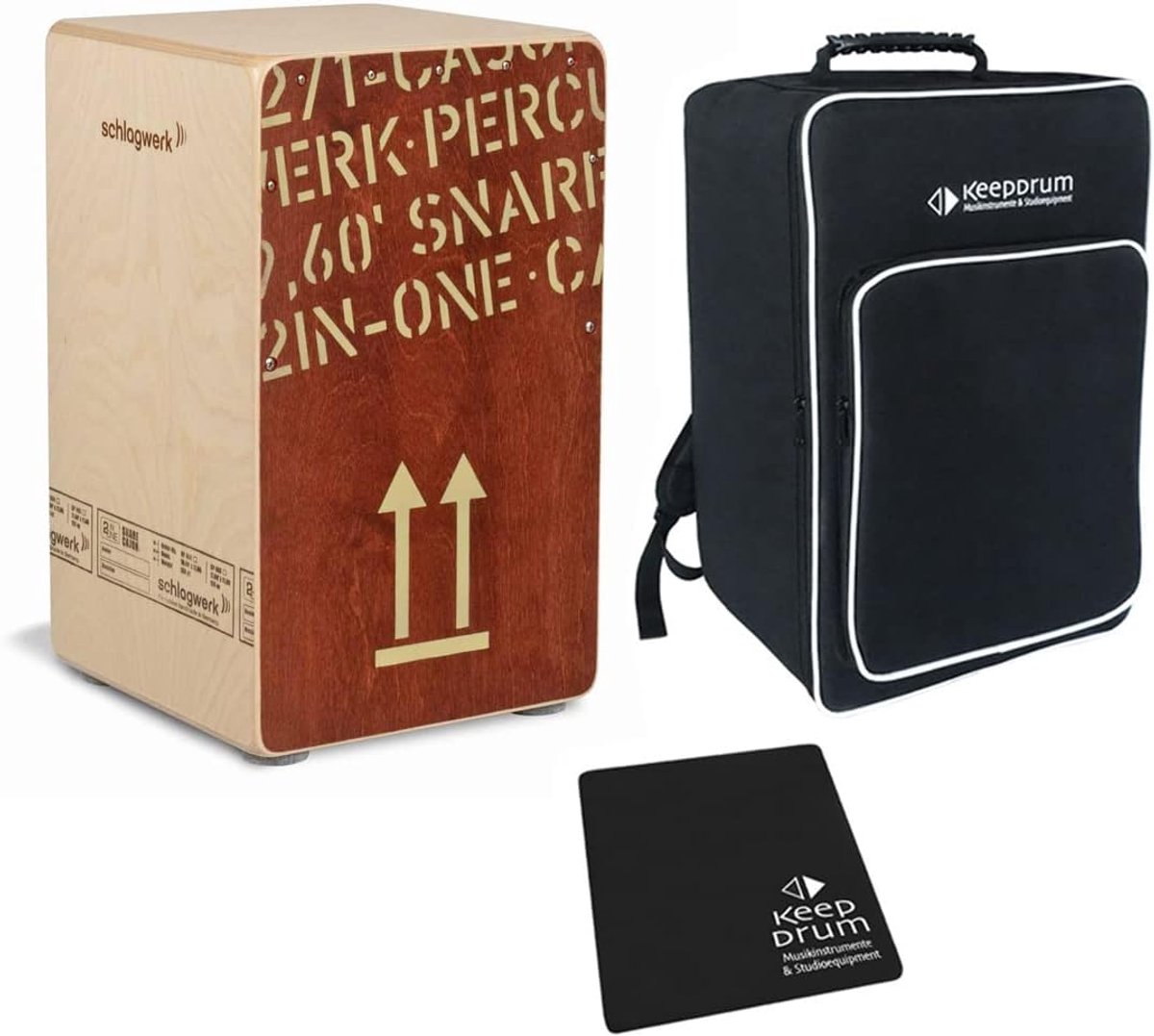 Cajon Set - Percussie Instrument - Muziek Maken - Inclusief Tas en Pad - 30x30x50 cm - Rood
