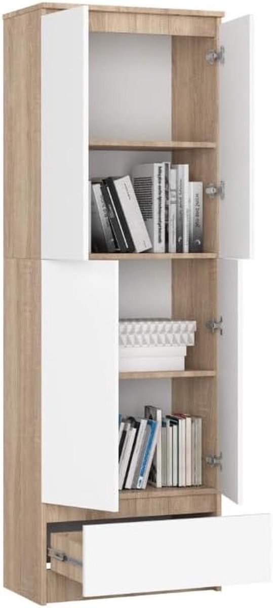 Boekenkast met lade - Opbergkast rek - Woonkamer opbergen - ABS randen bescherming - 60 x