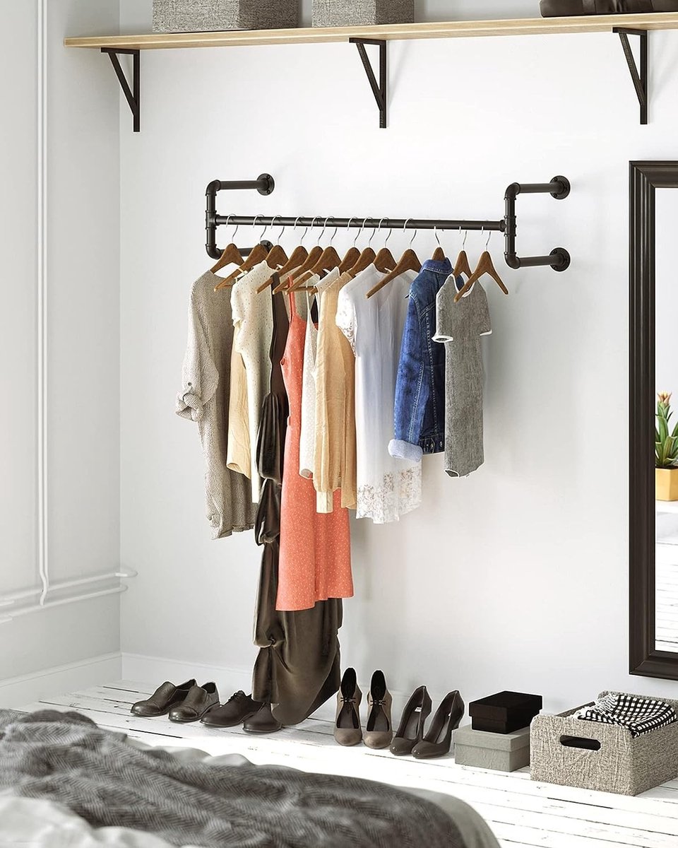 HOMCOM stoffen kast, opbergoplossing, 6 planken, 1 kledingstang, multifunctioneel, zwart