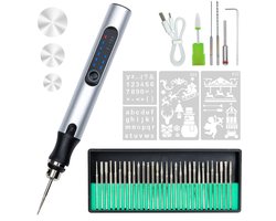 Elektrische Graveerpen - USB Oplaadbaar - 36 Bits - Verstelbare Snelheid Tot 18.000 rpm - Draagbaar Graveerapparaat voor Sieraden, Hout, Glas, Metaal - zilveren