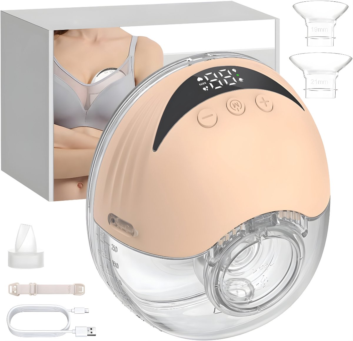 DnA® Borstkolf - Handsfree Borstkolf - Elektrische Borstkolf - Handkolf - Draadloze Borstkolf - Beige - 19cm x 15cm x 9cm