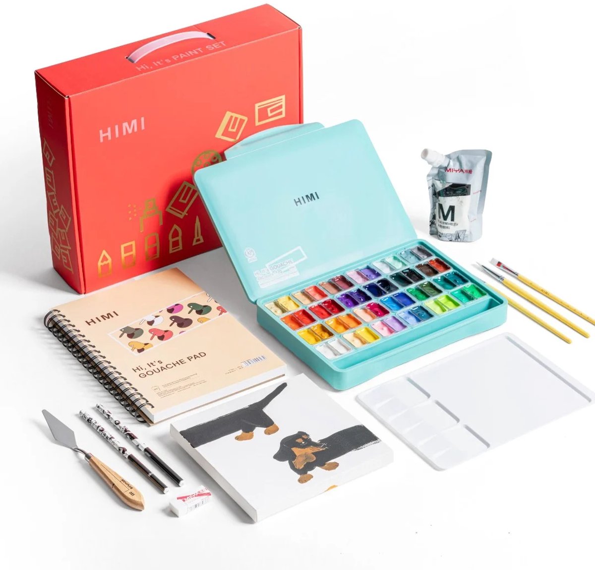 HIMI - Gouache - STARTERSET - Twin split cups - set van 48 kleuren - 30g - Turquoise