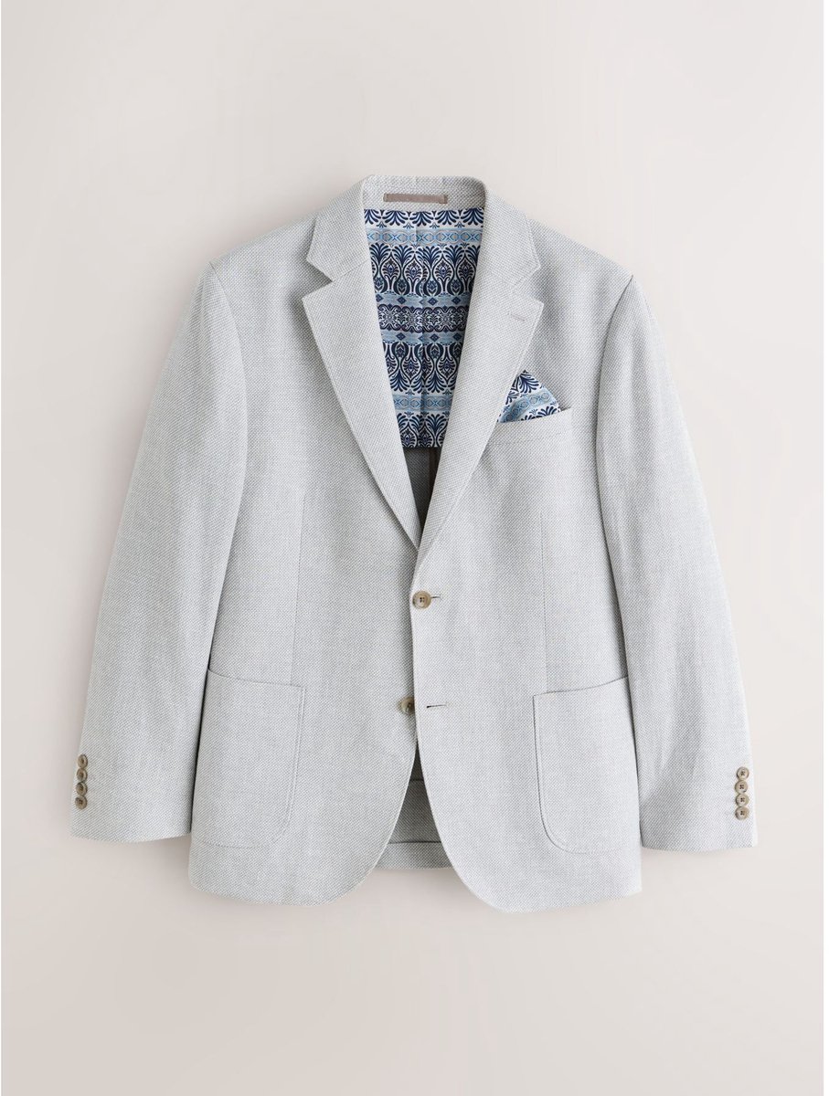 Next - Heren - Blazer van gestructureerd linnenmengsel, slanke pasvorm - Grijs