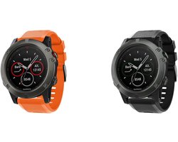 Strap-it bundel van 2 siliconen sport bandjes - Geschikt voor Garmin Fenix 5x (Plus) / Fenix 6x (Pro) / Fenix 7x (Pro - Sapphire - Solar) / Garmin Fenix 8 - 51mm / Enduro 1-2-3 - Quickfit 26mm band - Oranje & Zwart