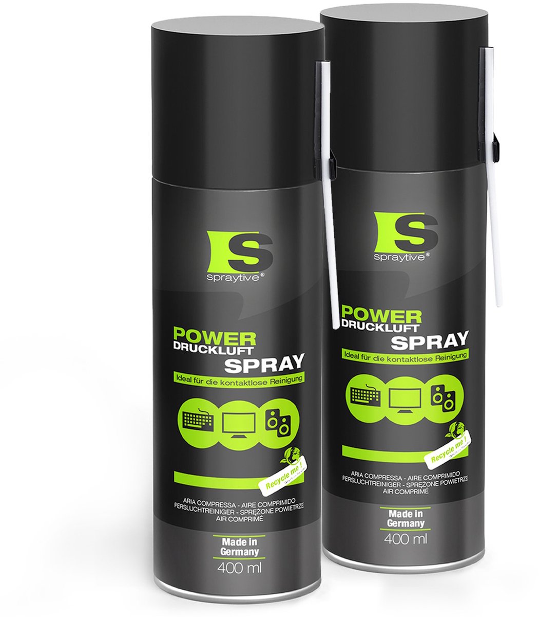 Spraytive 2x 400ml power persluchtspray persluchtreiniger met 10cm spuitrietje voor toetsenbord, pc, ps5, xbox, camera