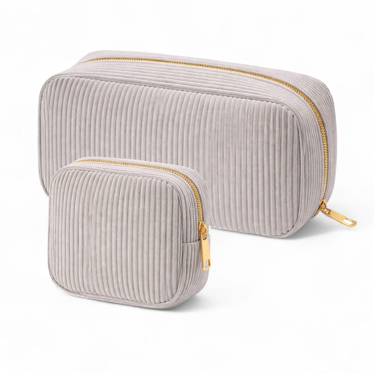 Make up tas set 2 delig toilettas unisex corduroy grijs cosmetic bag organizer etui reistas cadeau set dames heren