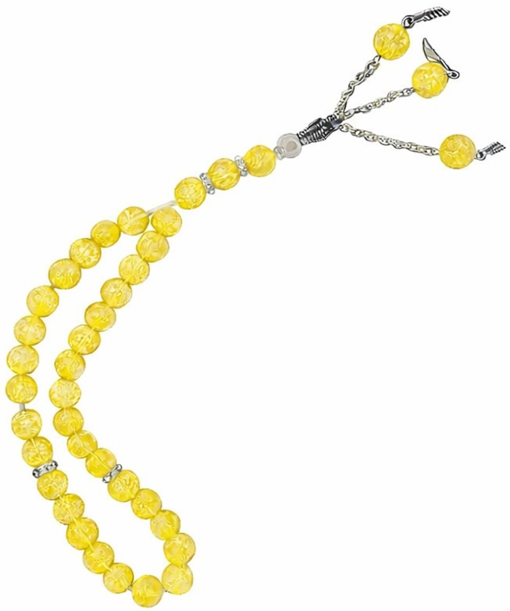 Baraka Treasures Luxe Kristal Tasbih - Tasbih - 33 Kralen - Crackle Glas - Islamitische Gebedskralen - Misbaha - Subha - Handgemaakte Kwaliteit - Voor Dhikr & Cadeau - Geel