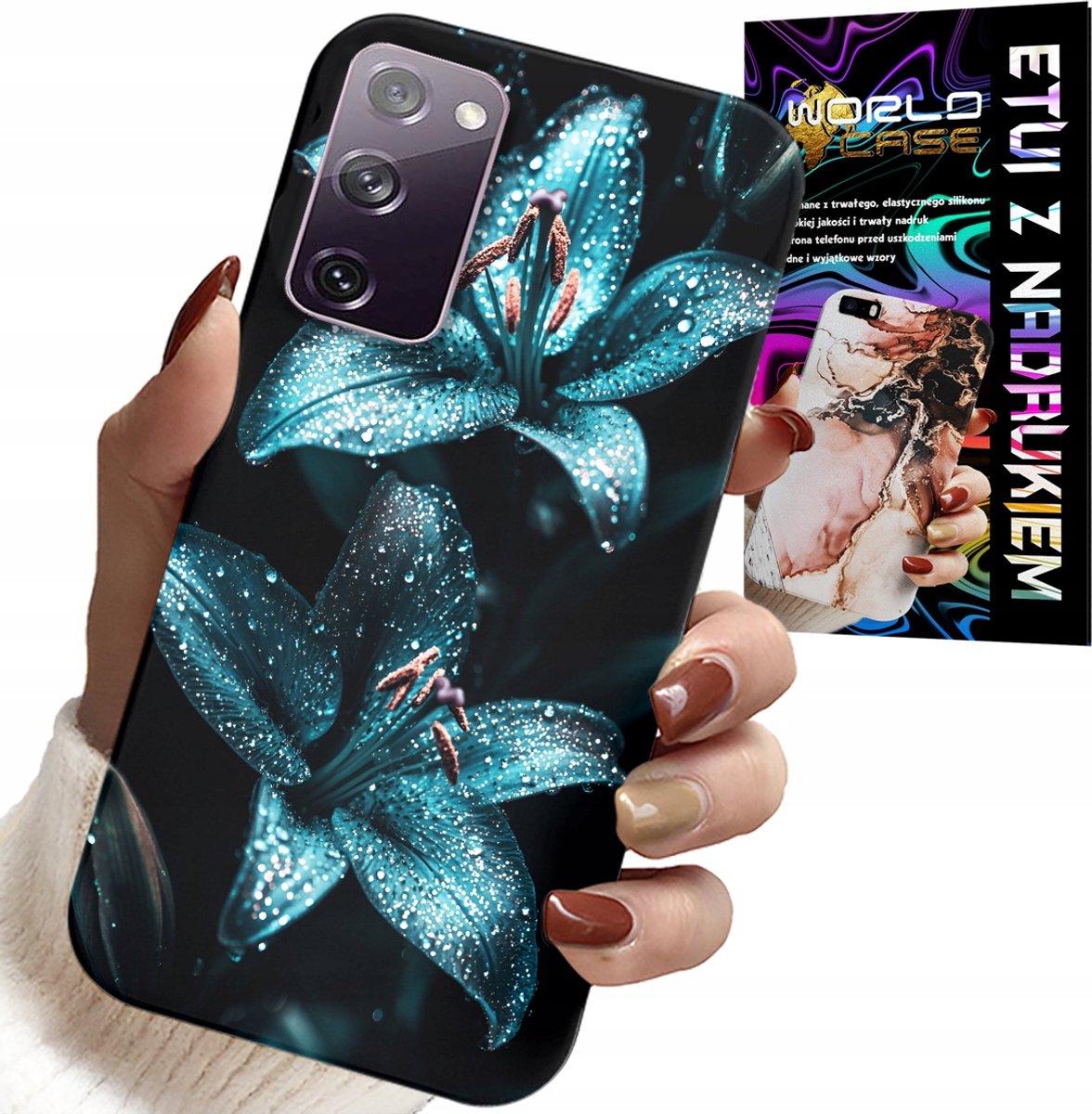 HOESJE VOOR SAMSUNG GALAXY S20 LITE - TURKOOZE LELIES BLOEMEN BEHUIZING + GLAS