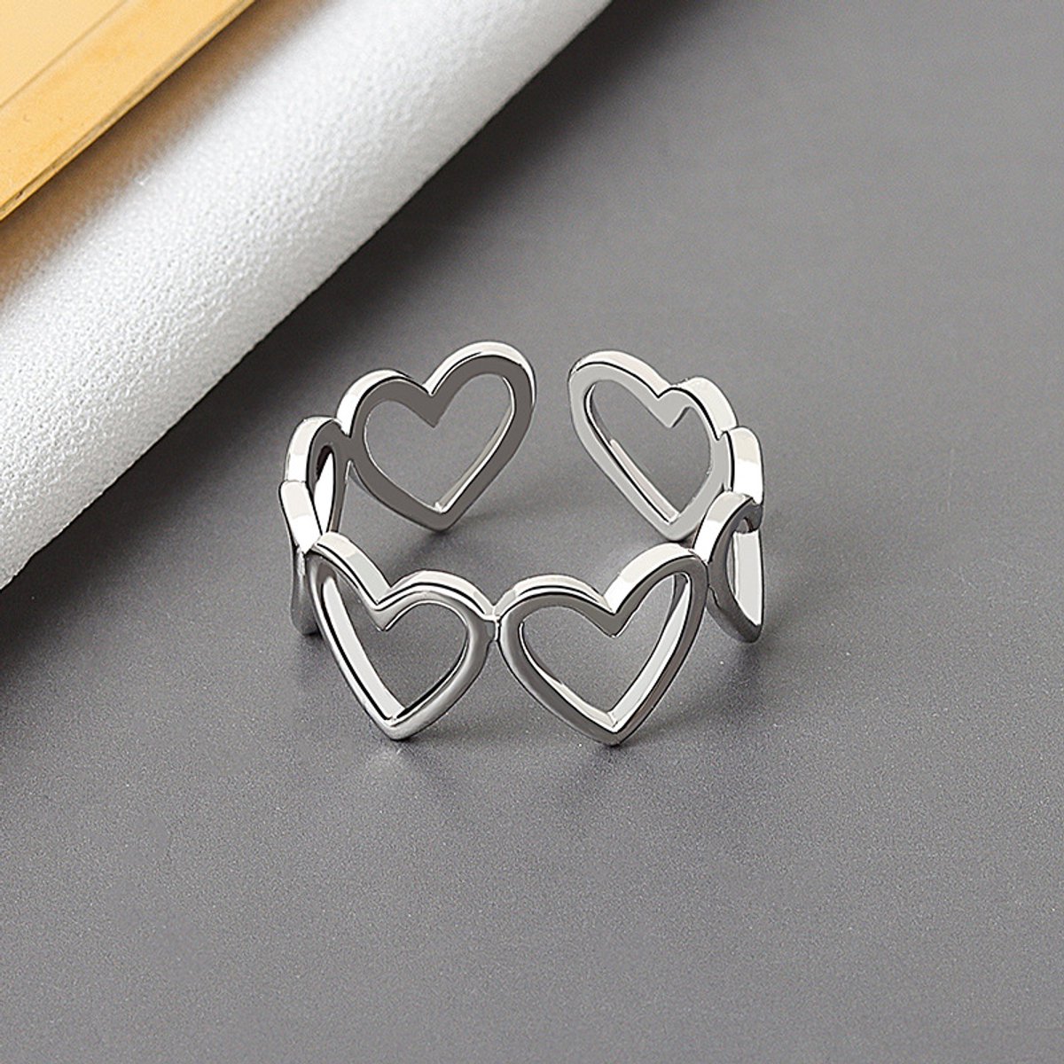 Chetoria - Ring verstelbaar zliver - Rvs hartjes ring -ring hartje zliver - One size