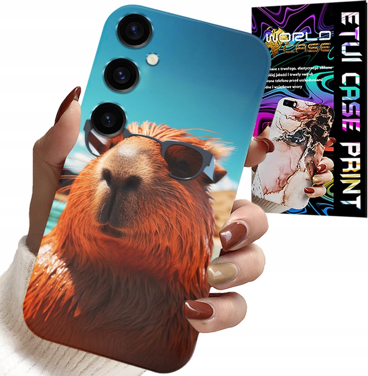 BESCHERMHOESJE VOOR SAMSUNG GALAXY M55 5G - SWEET CAPYBARA, CAPIBARA CASE + GLAS