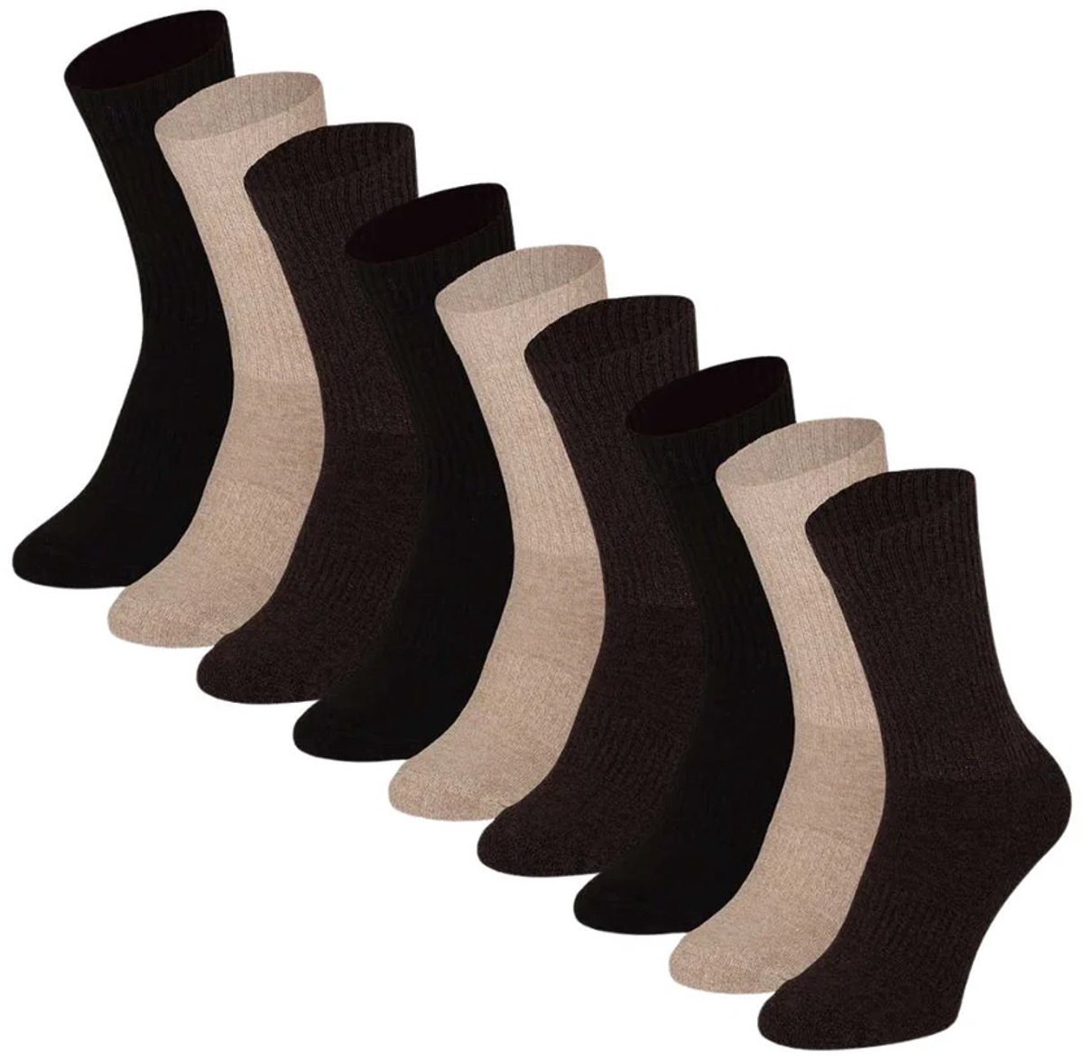 Morethansocks - Sportsokken - Unisex - Multi bruin - 9 Pack - Maat 36 t/m 47 - Sokken heren - Sokken dames - Sportsokken