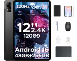 Aorlym P12 Pro - Tablet - 48GB RAM (12+36GB) + 256 GB ROM (2 TB/TF) - 12 Inch 2K 120Hz IPS - Android 16 - 12000mAh/18W - 4G LTE - Wi-Fi 5 - Bluetooth 5.0 - T7300 - Quad Speakers - Volledige accessoirebundel met toetsenbord en stylus