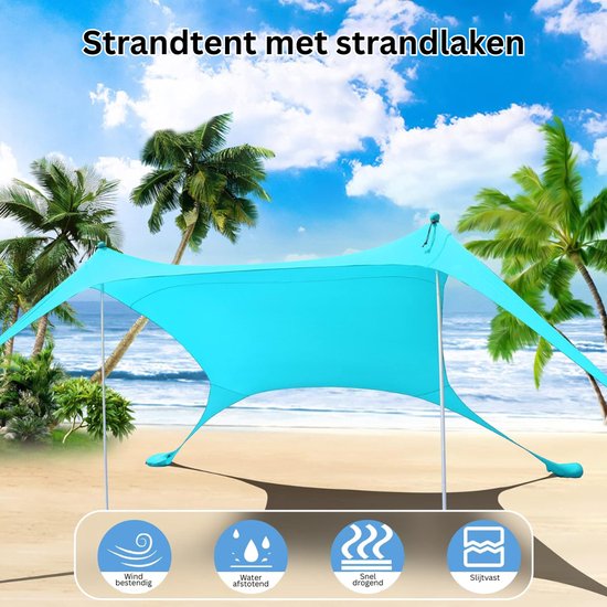 CLVP® Strandtent UV Bescherming - Strandtent Baby Pop Up - Strandtentje Extra Licht - Strandschelp - Strand Tent –Lichtblauw — afbeelding 3