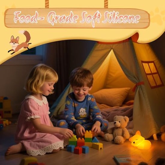 Vossen-nachtlampje - Schattig siliconen vossenlampje - Oplaadbaar, dimbaar en met timer - Nachtlampje met touch-bediening voor naast het bed - Decoratie voor de babykamer - Cadeau voor baby's en kinderen — afbeelding 5