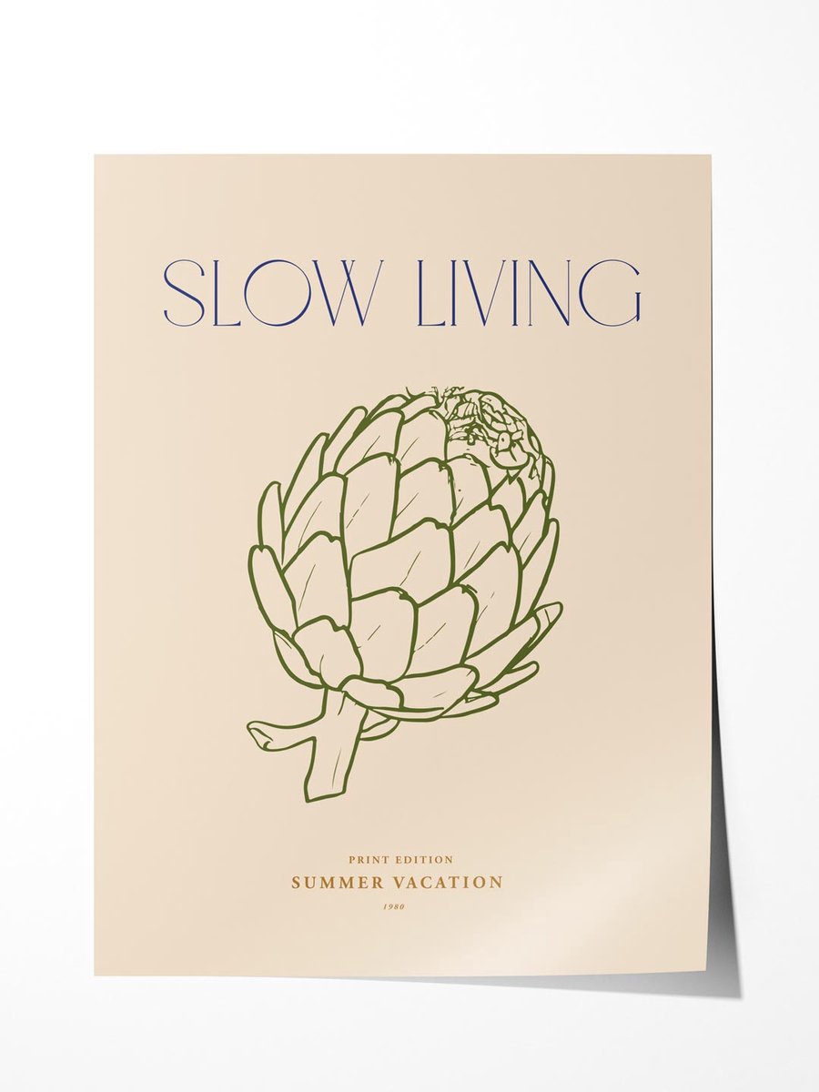 Slow Living Artisjok Poster - Poster 100x150 cm - Sfeervolle Wanddecoratie voor Woonkamer & Slaapkamer - zonder lijst
