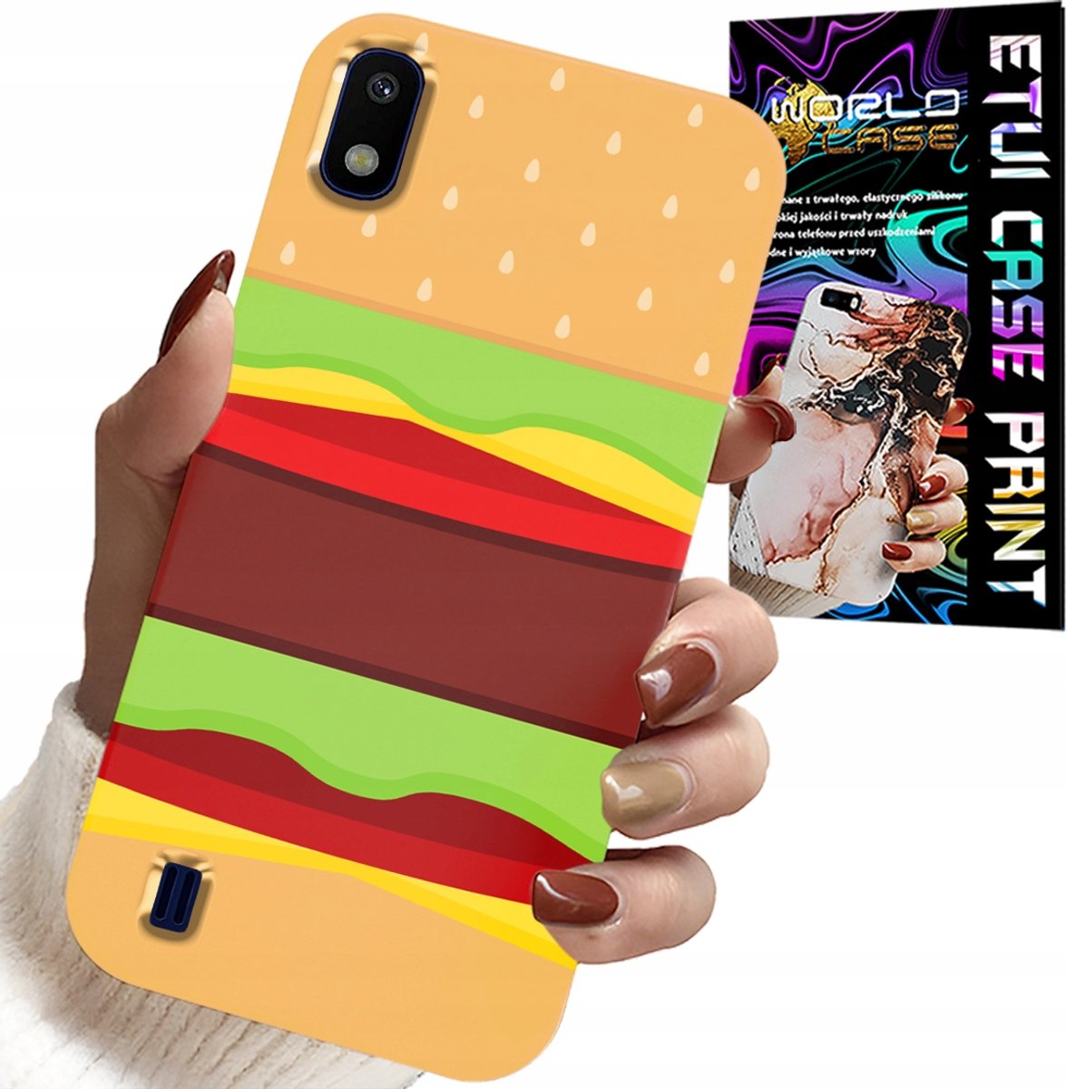 HOESJE VOOR SAMSUNG A10 - HOESJE MET BURGER- EN CHEESEBURGER-OPDRACHT