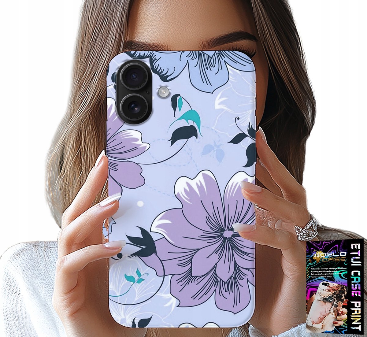 iPhone 16 Plus hoesje - Bloemen, trendy patronen, achterkant
