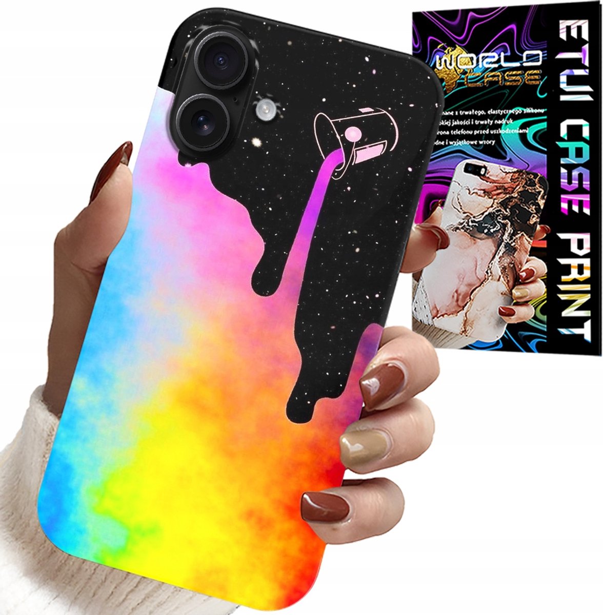 HOESJE VOOR IPHONE 16 PLUS - REGENBOOGKLEURIGE PATRONEN, VERF + FOLIE