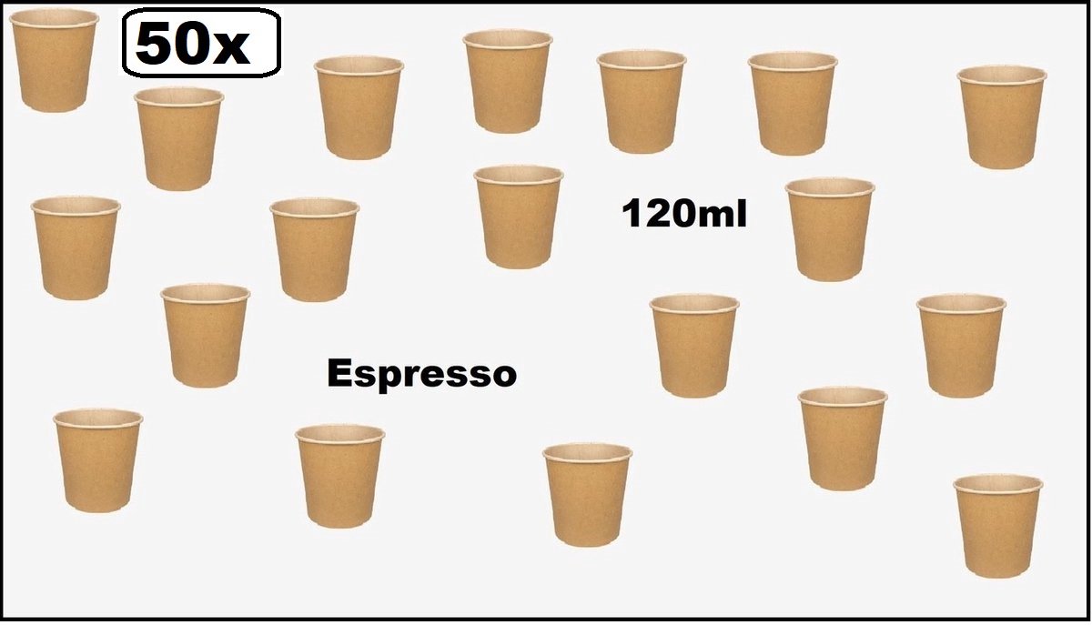 50x Koffie beker espresso karton kraft 120ml - Espresso - Koffie thee chocomel soep drank water beker karton