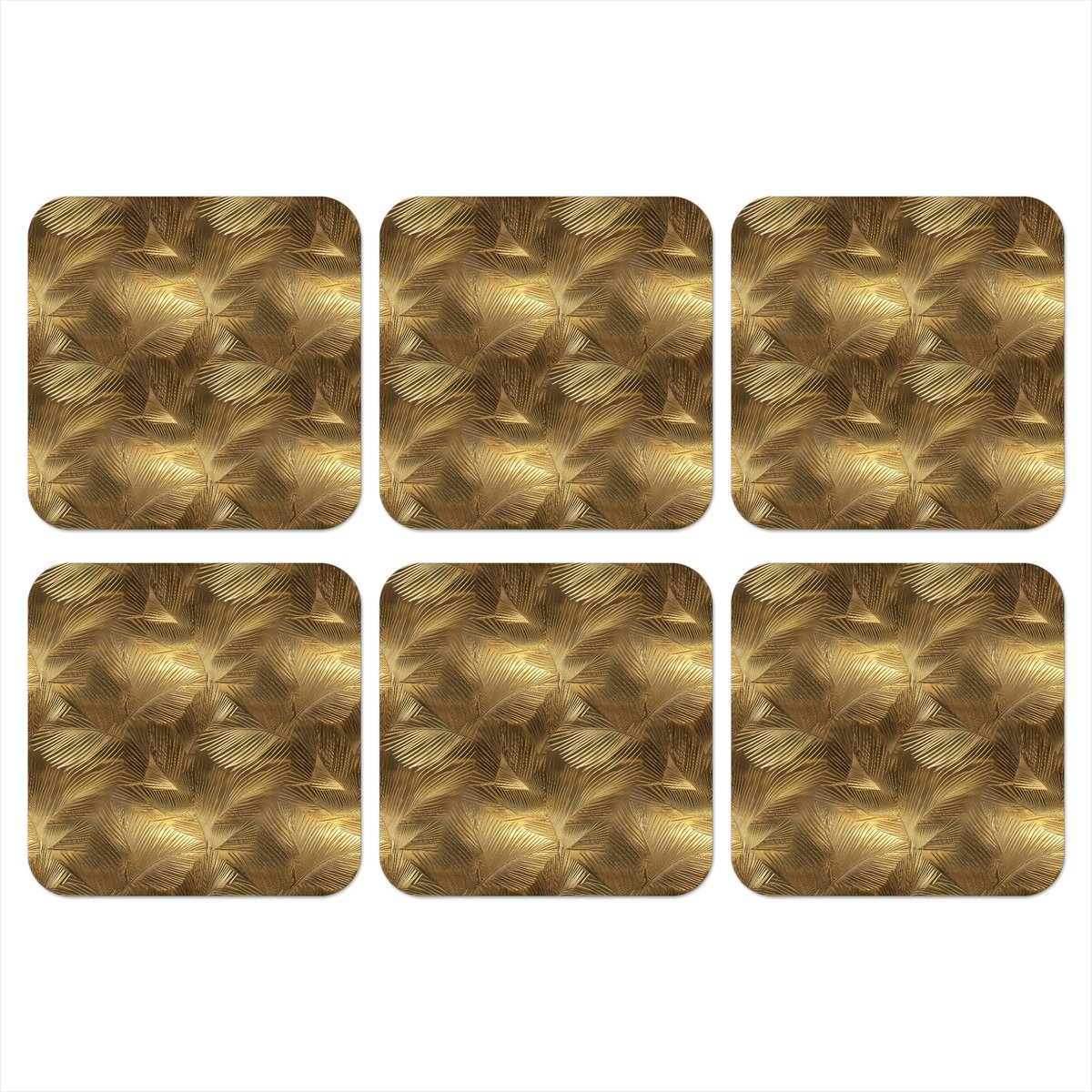 Onderzetters voor glazen - Palm - Waaier - Goud - 10x10 cm - Glasonderzetters - 6 stuks