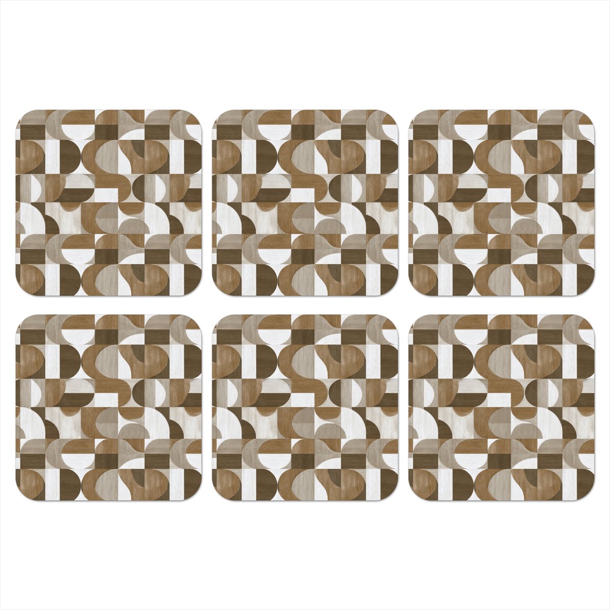 Onderzetters voor glazen - Abstract - Retro - Bruin - 10x10 cm - Glasonderzetters - 6 stuks