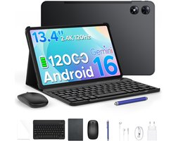 POCKAM P13 Pro Tablets - 12 GB RAM + 256 GB ROM (2 TB/TF) - 13,4 inch tablet FHD+ 120 Hz – Android 16 - UNISOC T7280 - 12000 mAh/18W - 4G LTE - Wi-Fi 5 - Bluetooth 5.0 - Inclusief toetsenbord, muis, Stylus en hoesje - Dubbele luidsprekers - Zwart
