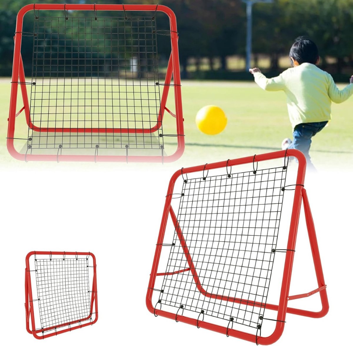 SAVI® Rebounder voetbal - Rebounder – Stuitbaltrainer – Verstelbaar – Rood/Zwart - ‎100cm x 100cm x 65 cm