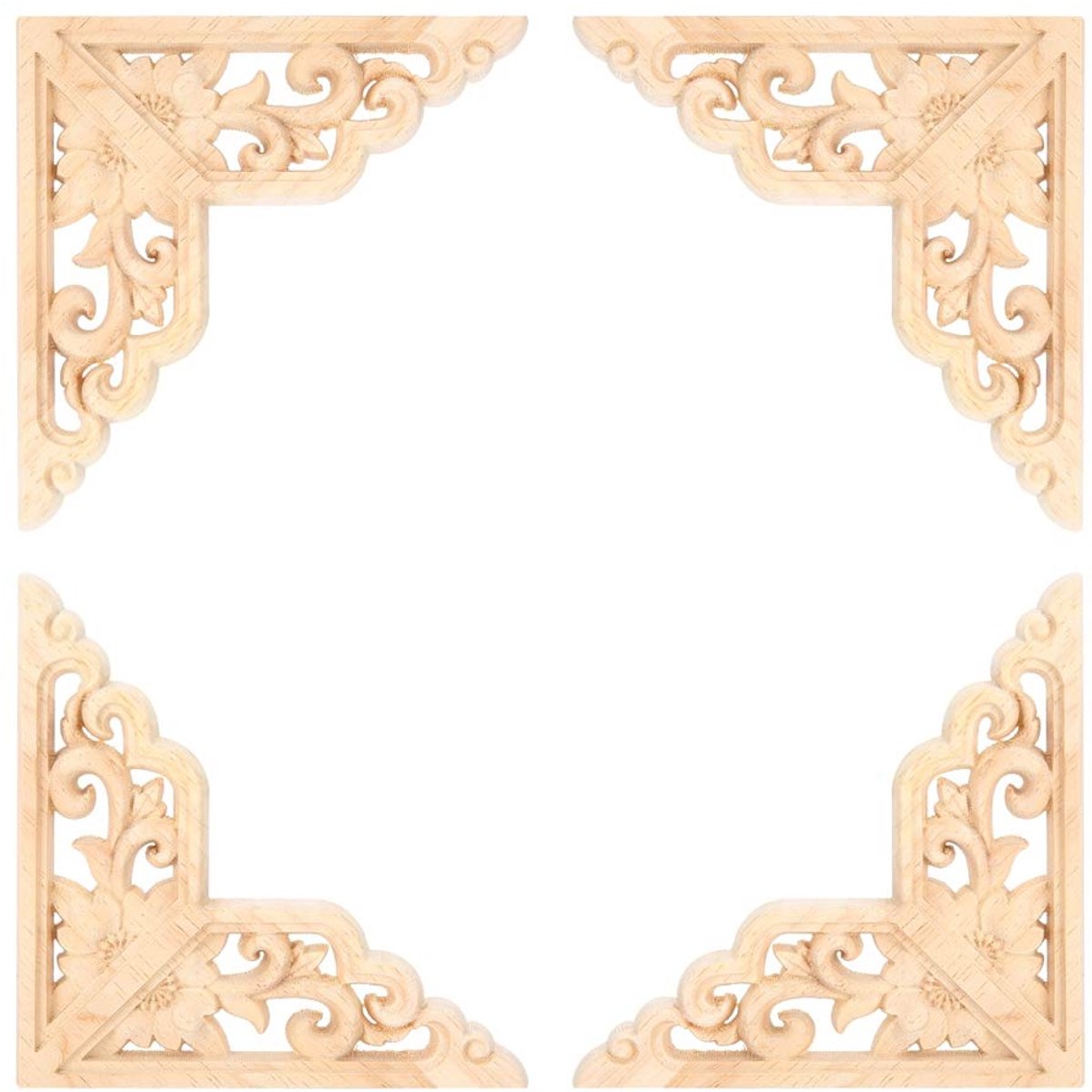 Houten Hoek Decors - Meubel Versiering - Huis Decoratie - Natuurlijk Houtsnijwerk - 10x10cm